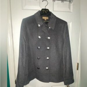 Elegant Double-Breasted Gray Pea Coat